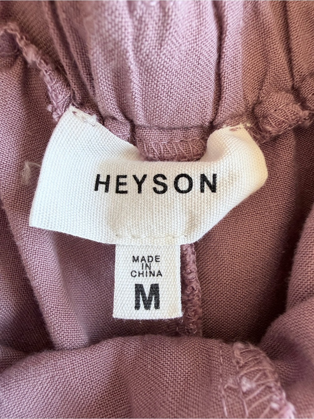 Heyson Mauve Ruffle Strap Jumpsuit Cropped Wide Leg Linen Blend M - Picture 3 of 11